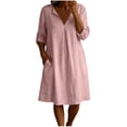 thumbnail image 3 of Horkkom Mini Dresses for Women Summer V Neck Long Sleeve Sundresses Solid Color Loose Casual Beach Dresses with Pockets L, 3 of 7
