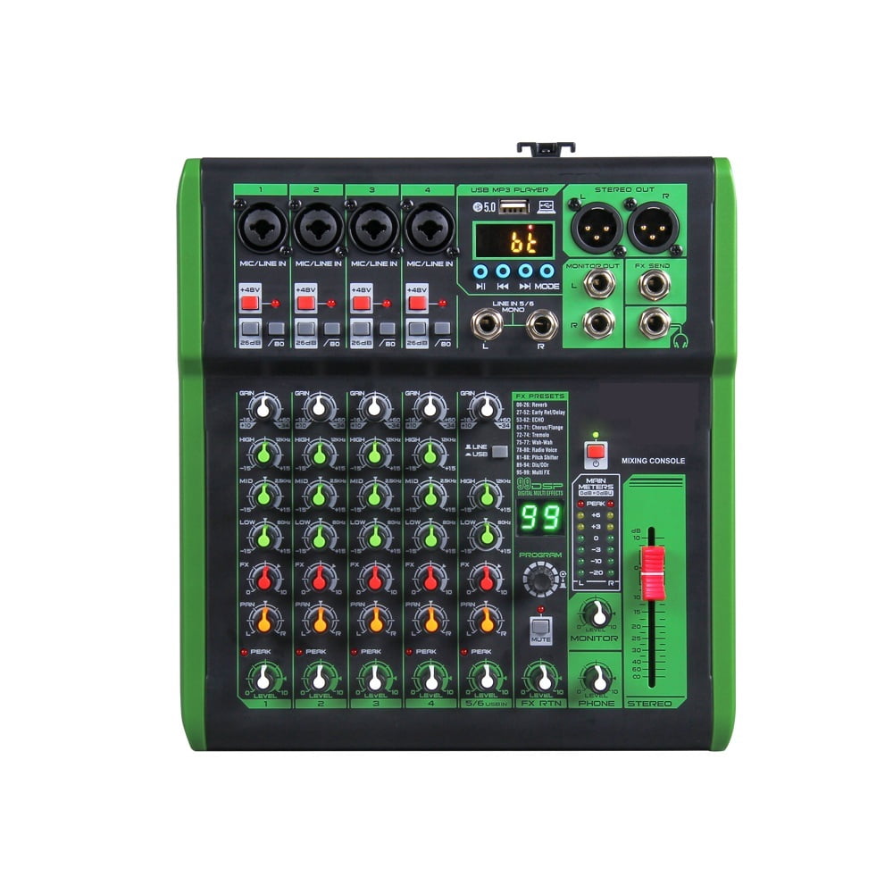 Mixer DJ Console with 99 DSP Digital Effect 48V Phantom Power USB MP3