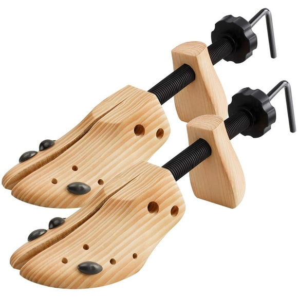 1pair Way Shoe Trees Wooden Shoe Stretcher,Adjustable Large Size for Men and Women, Wood Shaper Set of 2 Stretches Length & Width