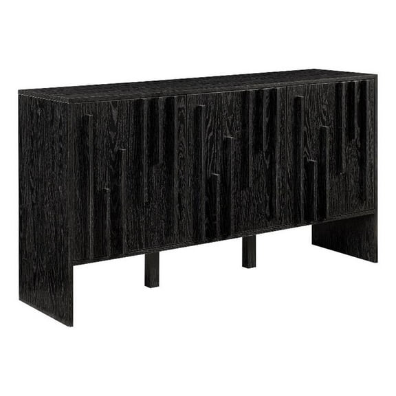 Pemberly Row 55" 3-Door Vertical Detail Wood Sideboard - Black