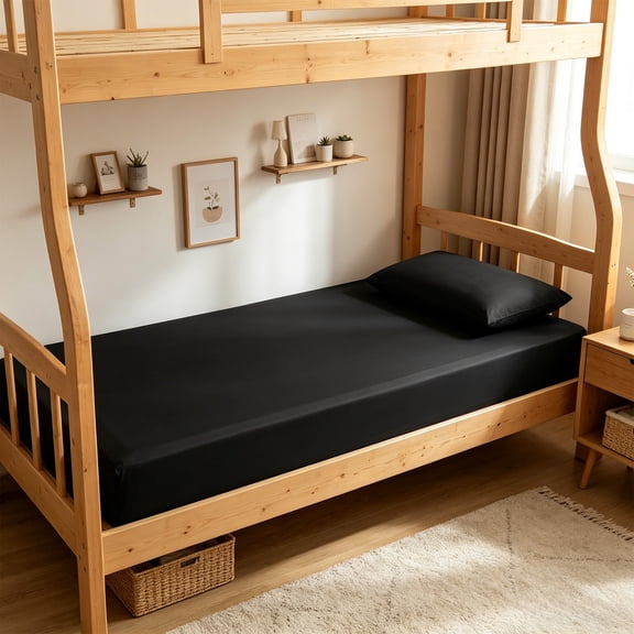 AuroraX Twin Size Bed Sheets Black Cotton Fitted Sheets Cooling,Deep Pockets Sold Separately Single Bed Sheet for Summer