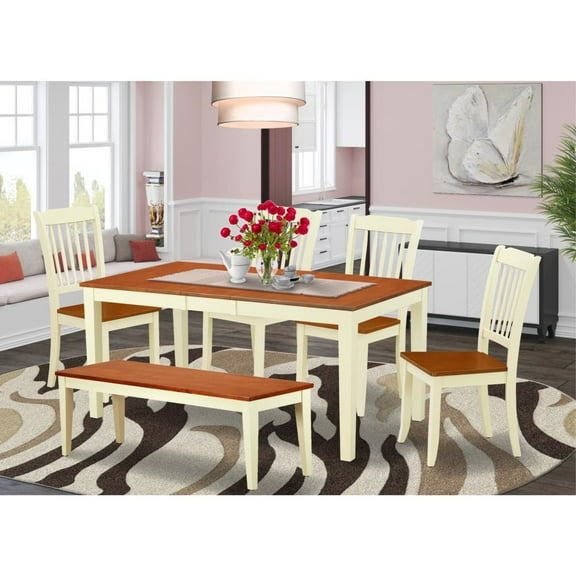 East West Furniture Dining Room Set Buttermilk & Cherry, NIDA6N-BMK-W