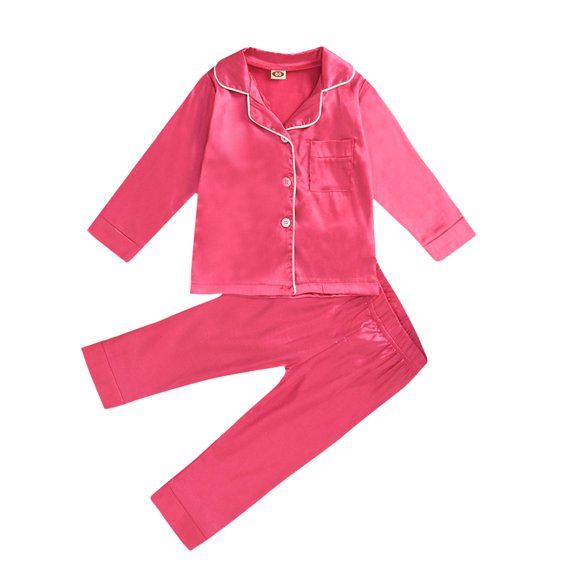 Tisuna Little Girls Fall Pajamas Set Fashion Long Sleeve Collar Tops And Pants Pjs Kids 2 Pieces Solid Color Bedtime Wear Set Size 12-24 Months