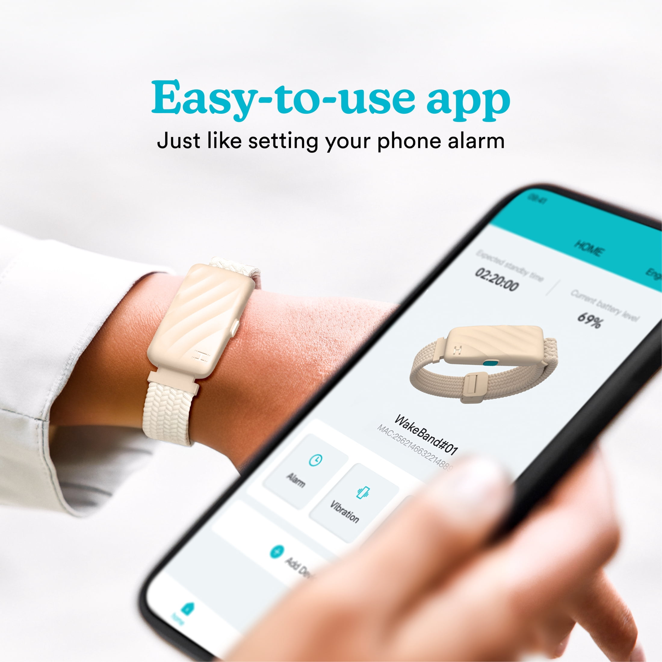 Homedics WakeBand Wearable Silent Alarm, Cream