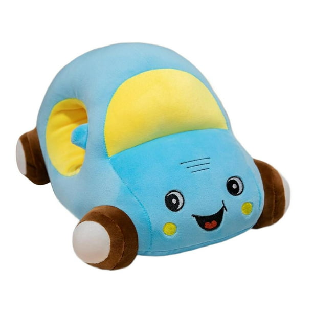 Almohada de peluche con forma de coche de dibujos animados, almohada de oficina para niñas y niños, juguete de peluche ligero novedoso para dormitorio Azul