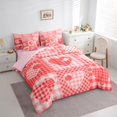 thumbnail image 3 of Feelyou Red Love Heart Bedding Comforter Set 7pcs for Teens, Cartoon Buffalo Plaid Queen Bedding Sets, Romantic Valentine's Day Reversible Queen Sheet Sets, Luxury Bedroom Decor, 3 of 8