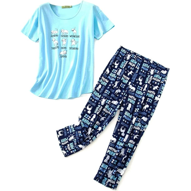 Women s Sleepwear Tops with Capri Pants Pajama Sets