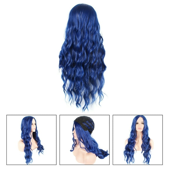 WEUVEB Women Wigs 1Set Blue Long Wavy Wig with Hand Knitting for Daily Wear