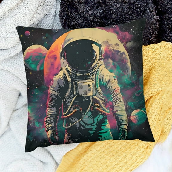YILUYINQING Square Cushion Cover Space Suit Planets Decor Pillow Case 18x18in
