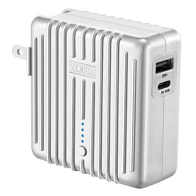 Zendure - Chargeur Mural USB 2 en 1 avec Banque de Charge Intégrée, 5000mah, Argent