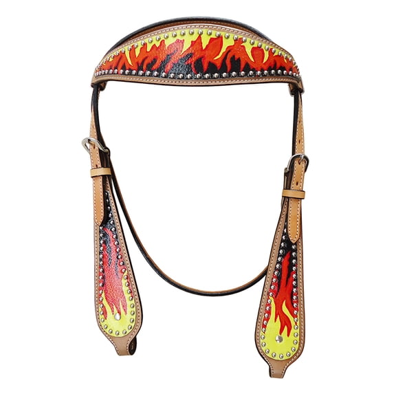 HILASON Western Horse Leather Headstall Tack Flame
