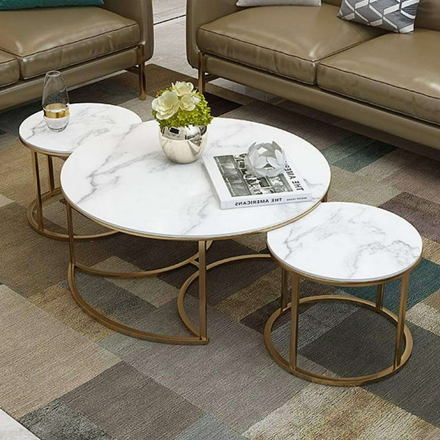 Writings on the Wall Ensemble de Tables Basses Gigognes Rondes - Style 5, pour Salon, Chambre, Bureau, Métal et Pierre, Rond, Ensemble de 2