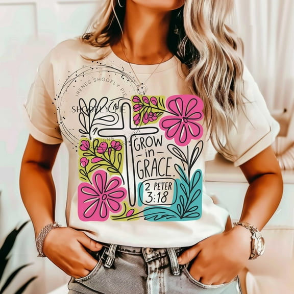 Grow in Grace Tshirt, Christian Tshirt, Wildflower Png, Bible Verse Tshirt, Boho Floral Tshirt