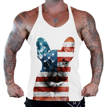 Bulldog Tank Men's American Flag French Bulldog Tee B748 PLY White Stringer Bodybuilding Tank Top X-Large ()
