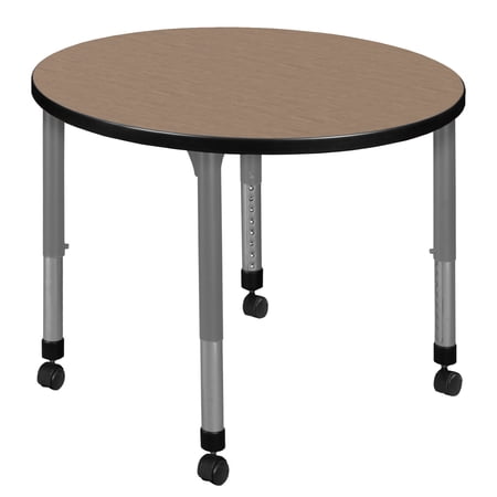 Romig Trek 30 in. Round Height Adjustable Mobile Classroom Activity Table- Noble Oak Top & Grey Base