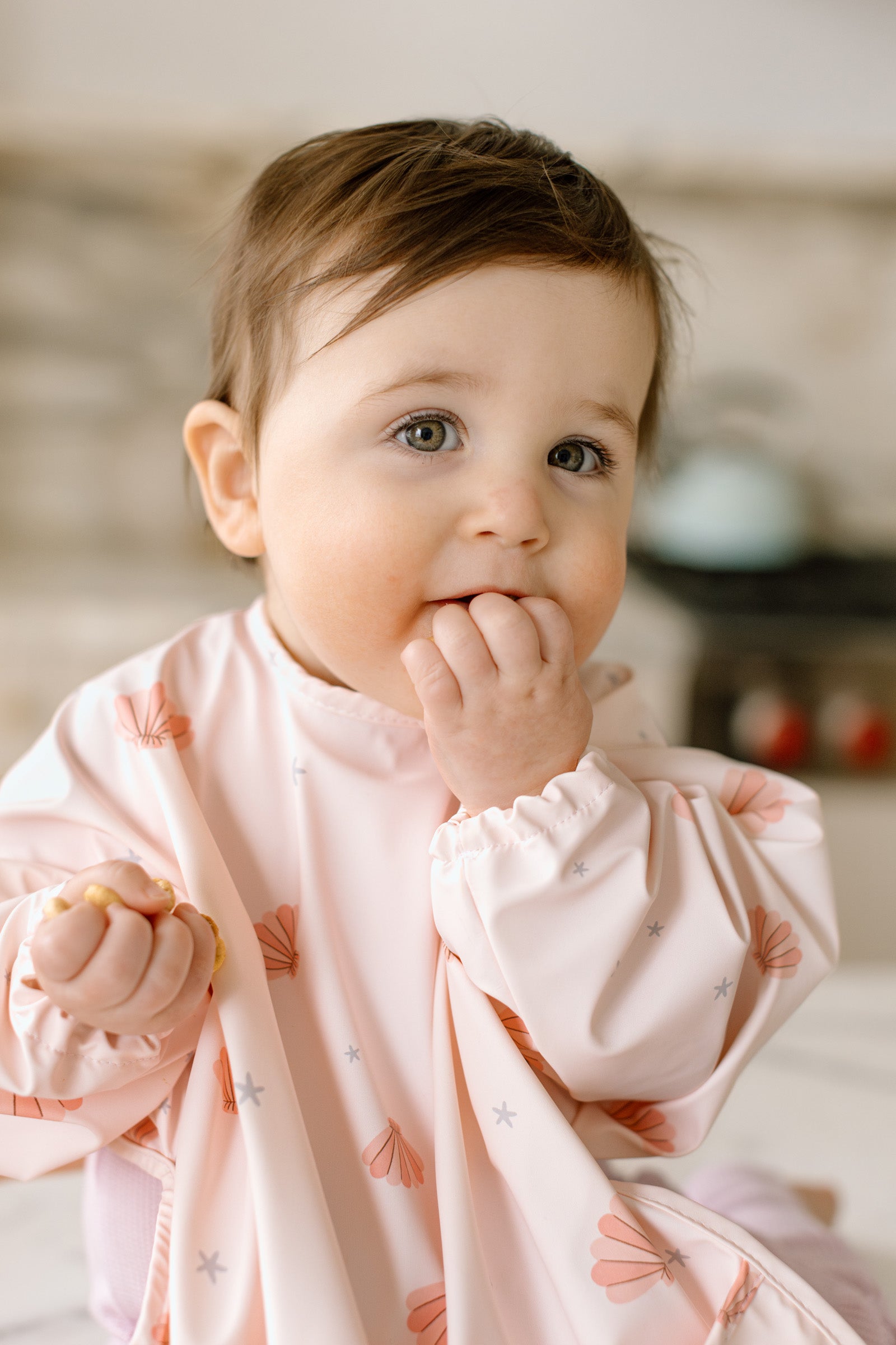Loulou Lollipop Long Sleeve Waterproof Baby Bib, Seashells
