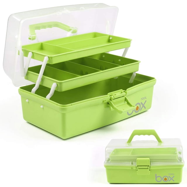 TERGOO Caja de almacenamiento multiusos de tres capas de 12.0 in, caja de herramientas plegable, estuche para arte y manualidades, organizador de suministros de costura, caja de medicamentos, caja de