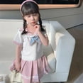 thumbnail image 6 of Mercatoo Toddler Girls School Clothes Summer Short Sleeved Shirt Tops and Pleated Skirt 2Pcs Outfit Suit Girls, 6 of 8