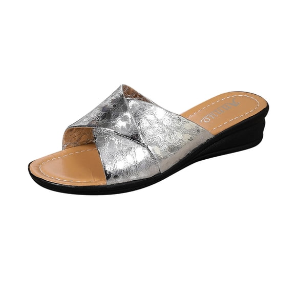 Hopeusnice Sandals for Women Trendy Non-Slip Breathable Open Toe Sandals PU Materials Summer Shoes Thick-Soled Platform Heel Soft Women's Sandals Shoes for Beach Vacation Shoes Silver 38