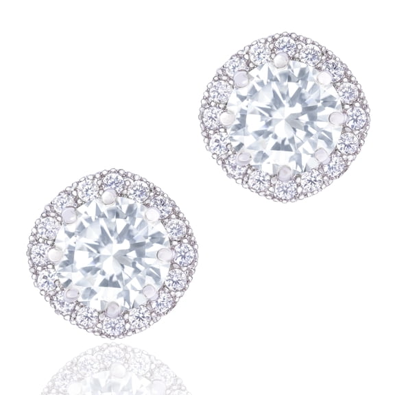 ORROUS & CO 1.9 Carat Halo Stud Earrings for Women, 18K White Gold Plated CZ Simulated Diamond, Hypoallergenic