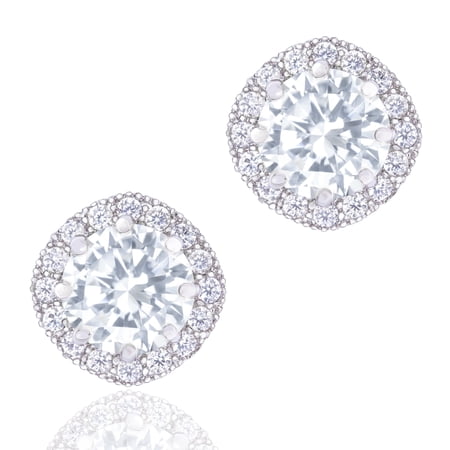 ORROUS & CO 1.9 Carat Halo Stud Earrings for Women, 18K White Gold Plated CZ Simulated Diamond, Hypoallergenic