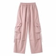 thumbnail image 4 of Womens High Waist Belted Cargo Wide Leg Pants Quick Dry Solid Straight Pockets Casual Long Trousers for Summer Outdoor Streetwear Pink XL(XL), 4 of 6