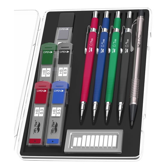 Mr. Pen Mechanical Pencil Set with Lead and Eraser Refills, 5 Sizes - 0.3, 0.5, 0.7, 0.9 and 2 Millimeters