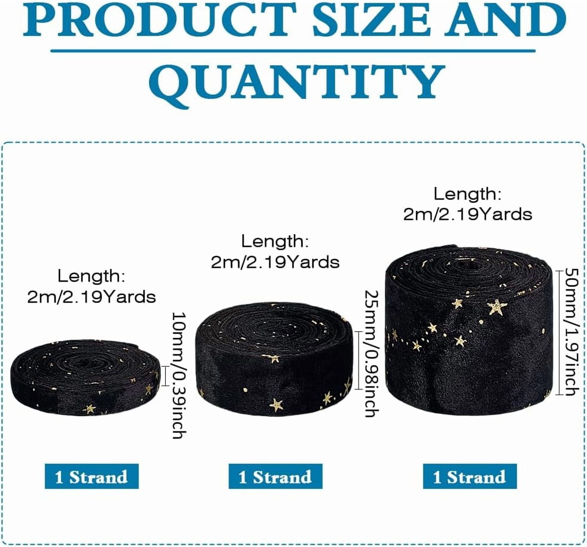 6.56 Yards(6m) Double Faced Velvet Ribbons with Star Motif 3/8 inch 1 inch 2 inch(1cm 2.5cm 5cm) Black Satin Trims Flat Ribbon Roll for Gift Wrapping Decor Party Wedding Crafts 1set