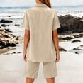thumbnail image 6 of Mifsaly 2 Piece Short Sets for Women Summer Cotton Linen Short Sleeve V Neck Collared Shirts and Elastic Waist Shorts with Pockets Beige,S, 6 of 8