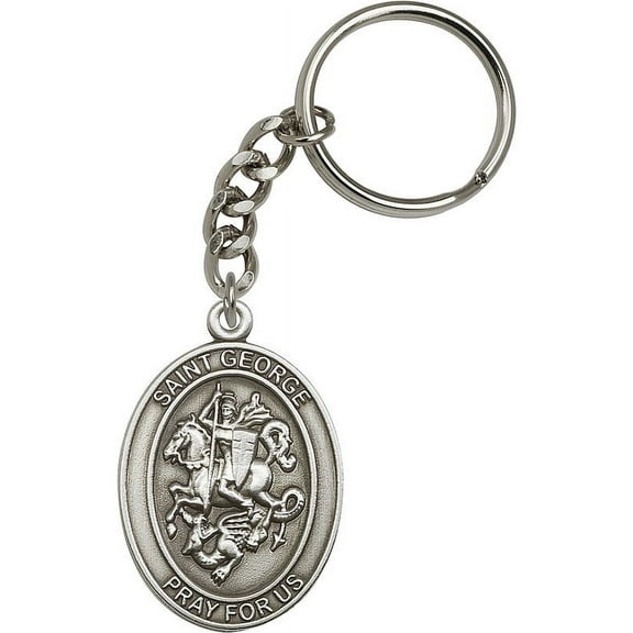 Antique Silver-Plated St. George Keychain 1 7/8 x 1 1/4 inches