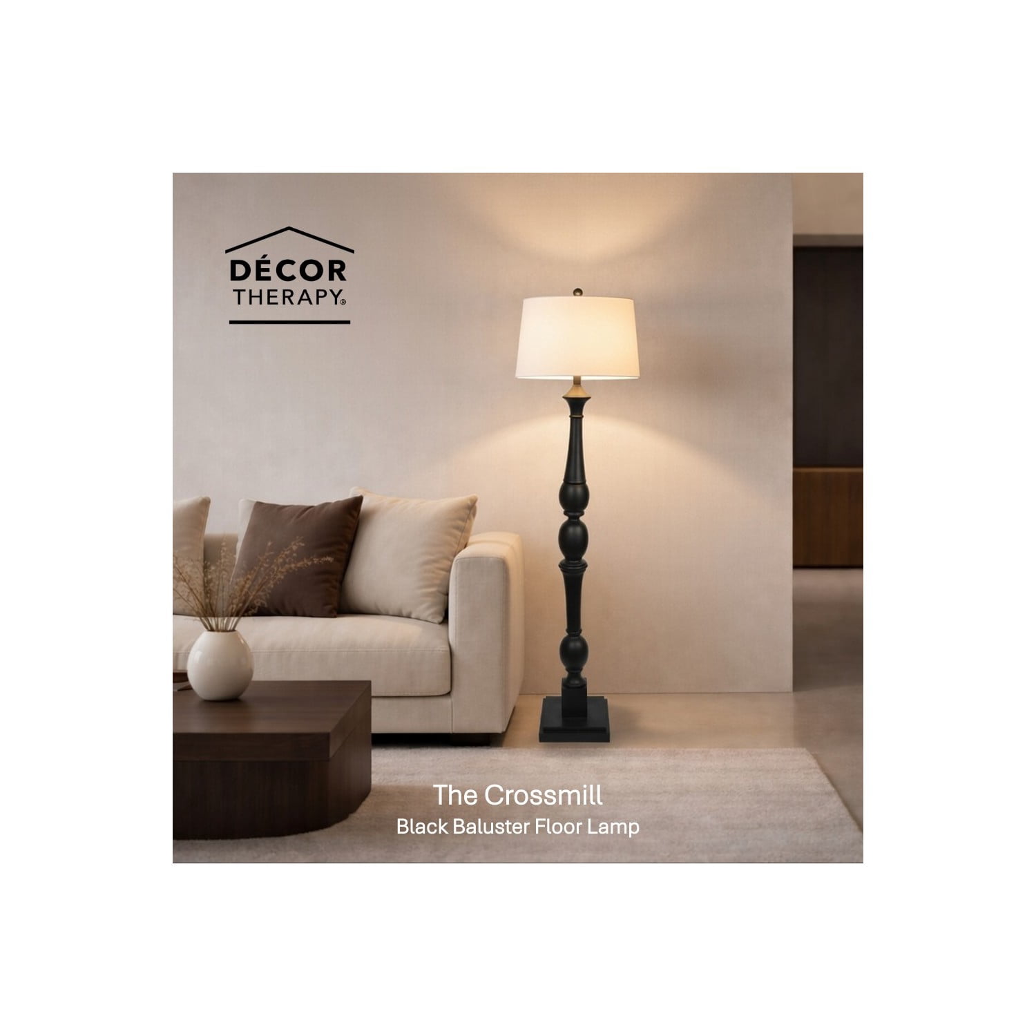 Decor Therapy Crossmill Resin Baluster Floor Lamp, 54 inches, Black