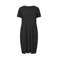 thumbnail image 3 of pimelu Dresses for Women Dresses for Women Loose Pleated Tunic Midi Dresses with Pocket Summer Fashion Solid Short Sleeve Crewneck Womens Knee-Length Dress, 3 of 5
