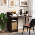 thumbnail image 2 of Costway 48" Computer Desk with Hutch Mid Century Workstation PE Rattan Cabinet Walnut, 2 of 10