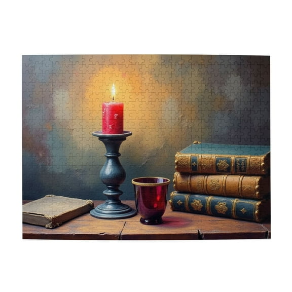 500 Piece Jigsaw Puzzle For Adults Burning Candle & Antique Books Challenging And Relaxing Adult Puzzle, Home Decor, Great Gift Idea