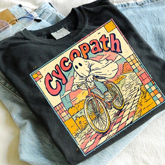Cycopath Halloween T-Shirt, Funny Bicycle Ghost Tee, Vintage Spooky Season Shirt, Trendy Halloween Graphic Tee for Fall