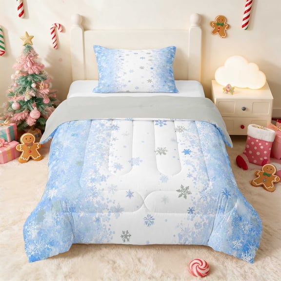 Manfei Snowman Twin Comforter Sets Christmas Bedding Set, Peach Pink 2 Pieces 1 Comforter and 1 Pillowcase, Gray Reversible