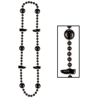 Pack of 12 Shiny Black Beaded Soccer Ball and Cleat Necklace Party Favors