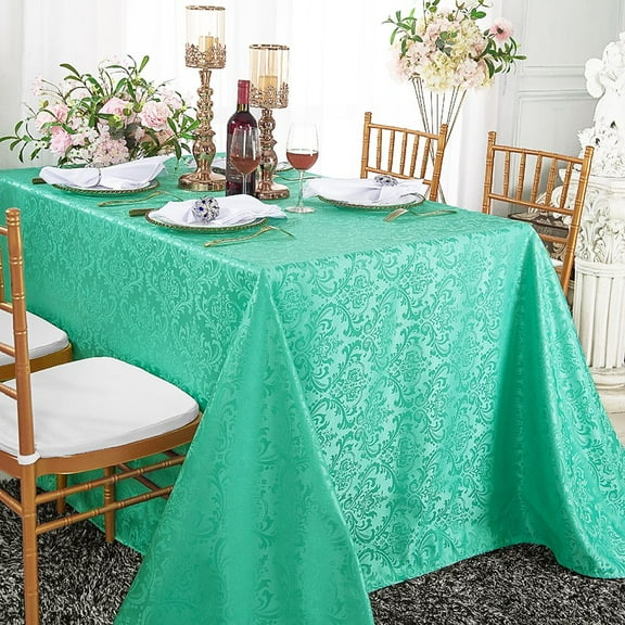 Wedding Linens Inc. 90" x 156'' Rectangular Jacquard Damask Polyester Tablecloth Table cover linen - Tiff. Blue