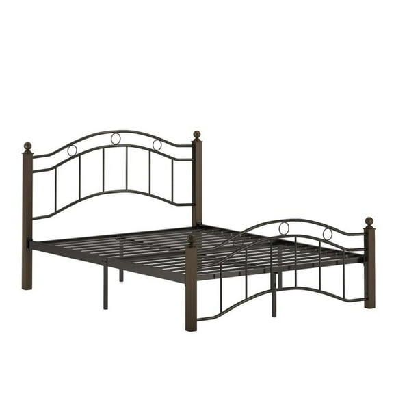 Weston Home Abigail Square Post and Black Metal Adult Platform Queen Bed, Brown
