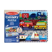 Melissa & Doug Vehicles Wooden Chunky Puzzle - Plane, Train, Cars, and Boats (9 pcs) - FSC Certified