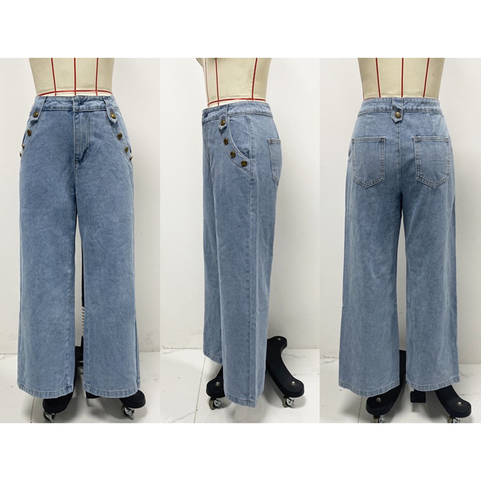Biudgviw Jeans Évasés Pour Femmes Taille Haute Croisée Extensible