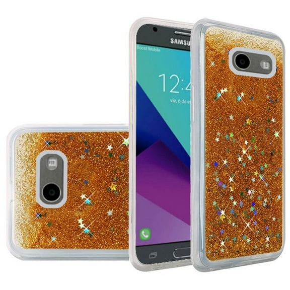 GSA Liquid Glitter Candy Case Gold For Samsung Galaxy J3 (2017), J327, Emerge, Prime