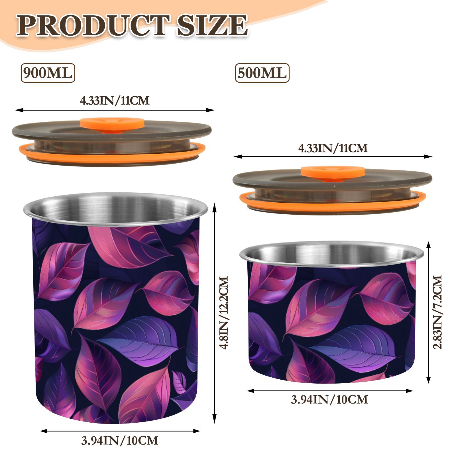 Abstract Gradient Leaves Airtight Coffee Bean Canister 30oz Food Storage Containers with Lids For Gournd, Tea, Sugar, Flour, Rice, Cereal, Candy Cookie Jar