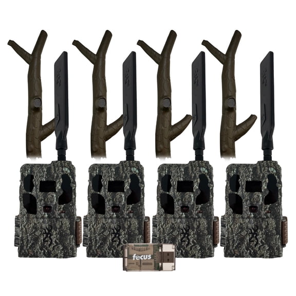 Browning Trail Camera Defender 46MP HD AI Wireless Pro Scout Max (4 Pack) Bundle with Long Range Cellular Antenna and Card Reader (9-Items)