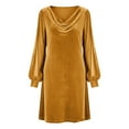 thumbnail image 6 of ClodeEU Women's Long Sleeve V Neck Velvet Mesh Sequin Embellished Dress,Fall Trendy Tunic Dress Gold,Womens Plus XXL, 6 of 6
