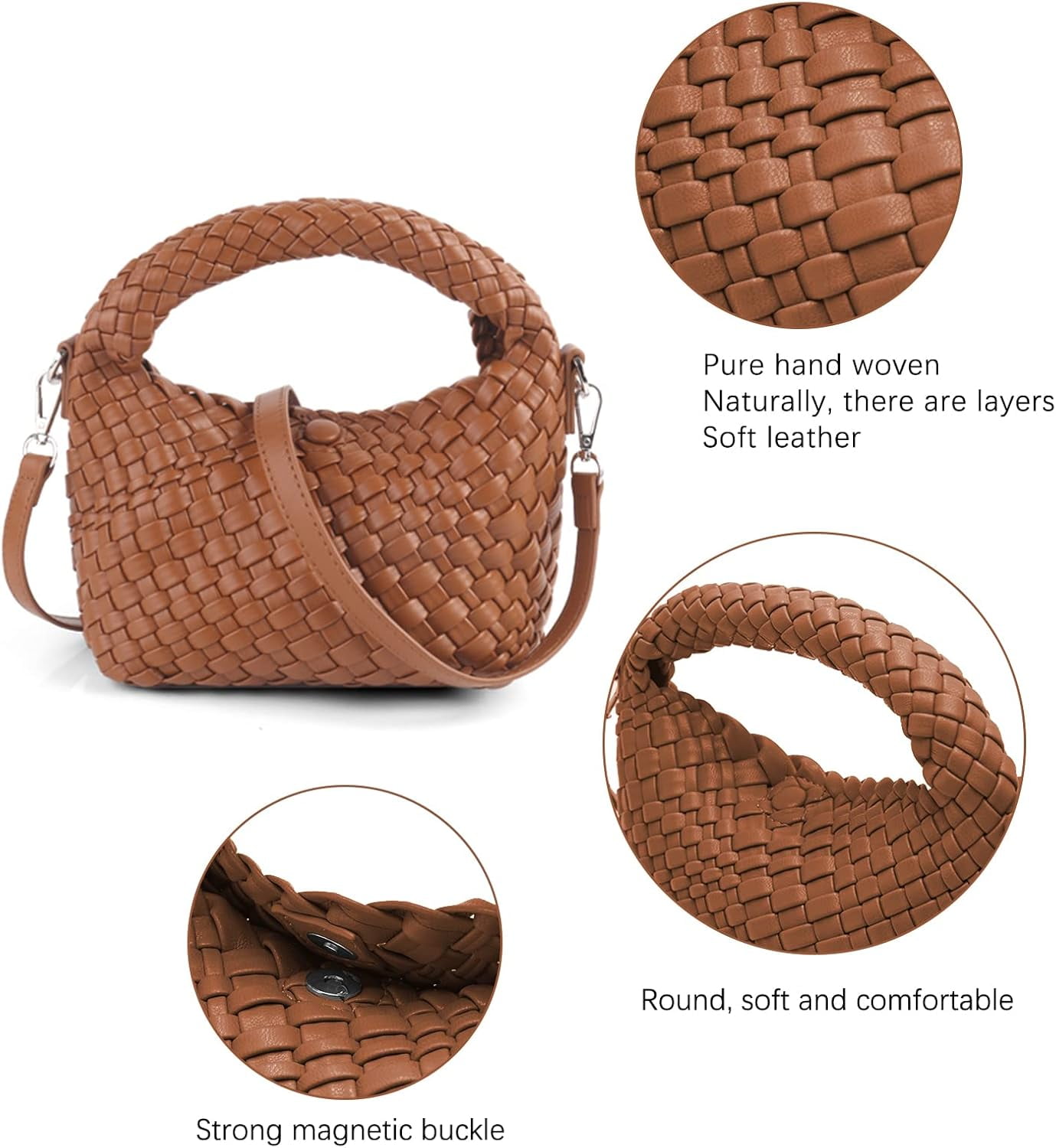 MMYGU Women Woven Tote Small Crossbody Bag, Weave Quilted Purse Square Shoulder Bag Woven Handbag with Detachable Strap