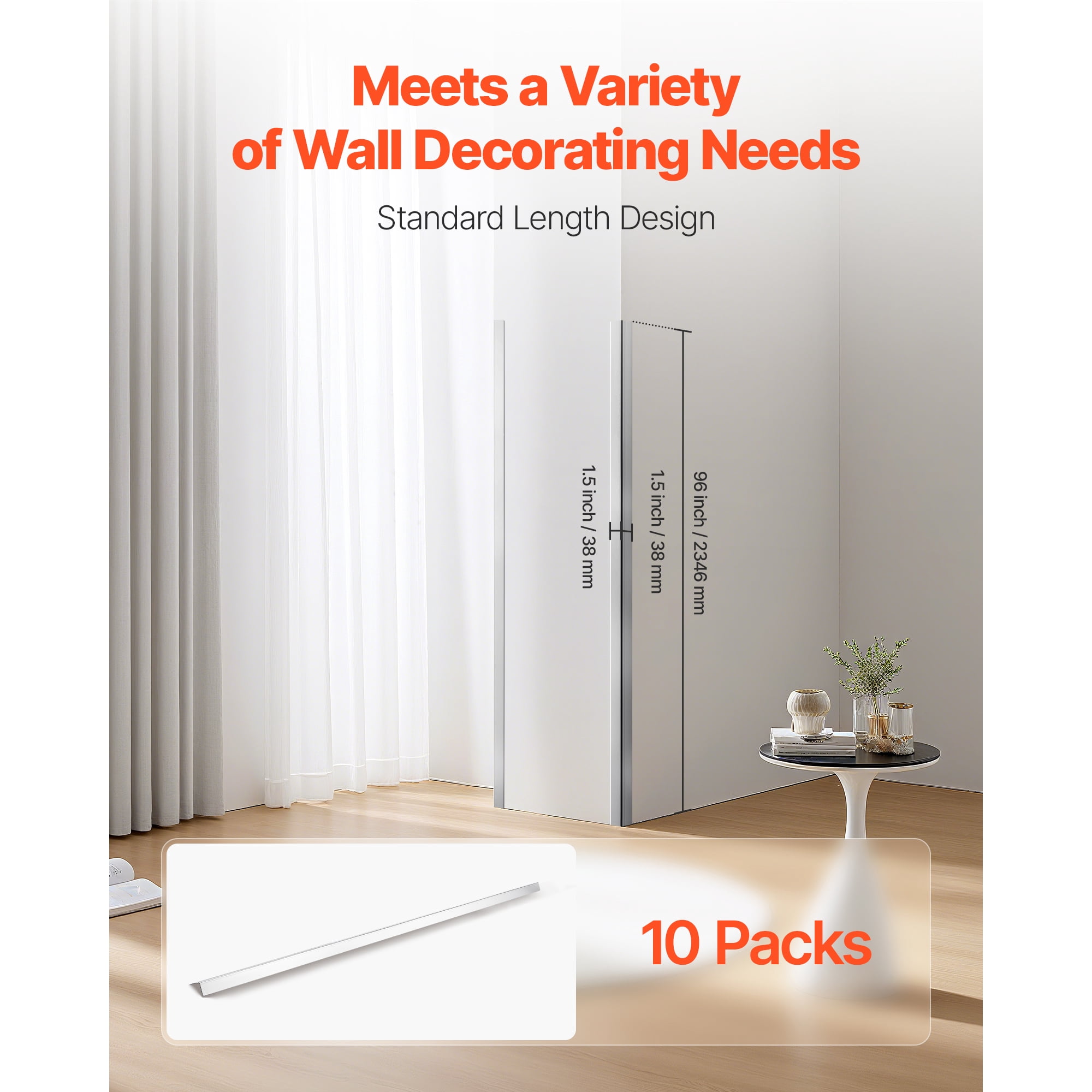KFFKFF Stainless Steel Wall Corner Protector, 1.5 x 1.5 x 96 inch, 10 Pack Metal Corner Guards, 304 Stainless Steel Edge Trim 90-Degree Angle for Wall Protection in Homes, Offices
