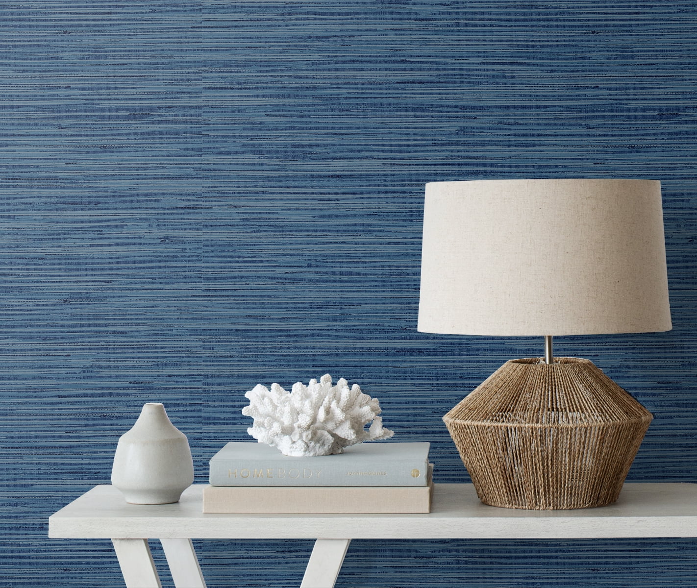 Stacy Garcia Home Marine Blue Grasscloth Peel and Stick Wallpaper