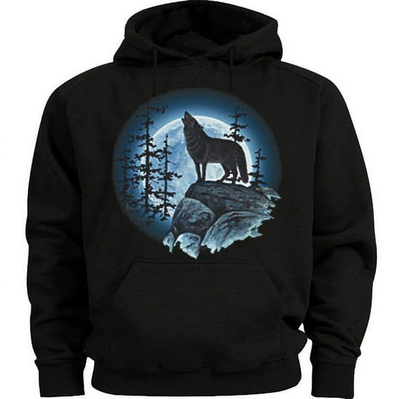 Wolf Moon Decal Hoodie Men's Sweatshirt Black