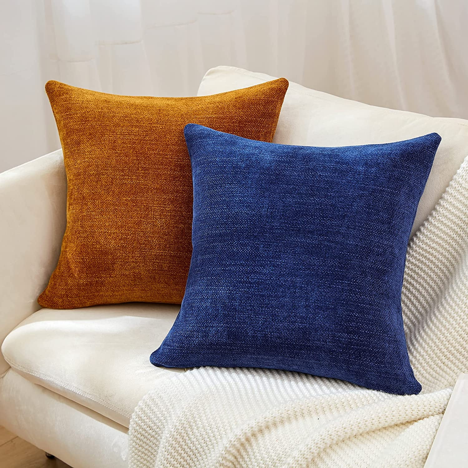 Pillow Covers 20x20 Inch Set of 2 Navy Blue Decorative Throw